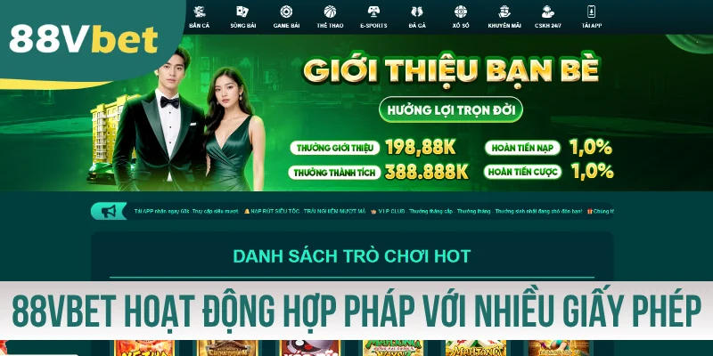 88VBET hoạt động hợp pháp với nhiều loại giấy phép