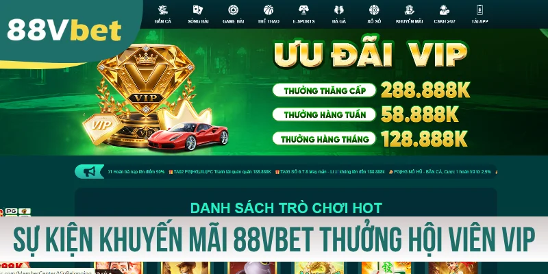 Sự kiện khuyến mãi 88VBET thưởng hội viên VIP