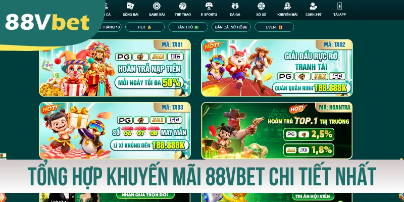 Tổng hợp khuyến mãi 88VBET chi tiết nhất